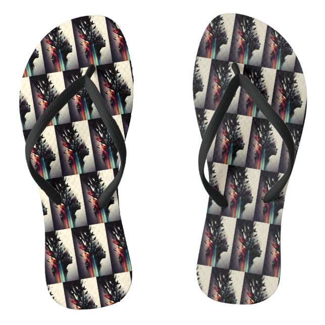 Boho abstract art with girl face flip flops (Footbed)