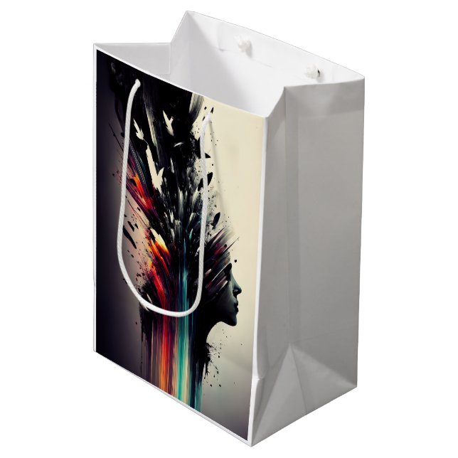Boho abstract art with girl face medium gift bag (Front Angled)