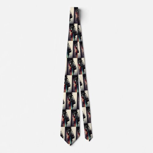 Boho abstract art with girl face neck tie
