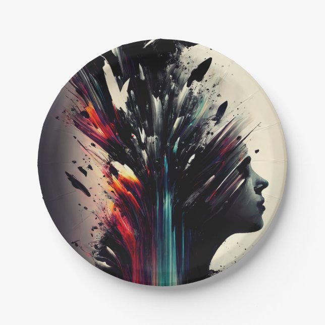 Boho abstract art with girl face paper plates (Front)