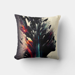 Boho abstract art with girl face throw pillow