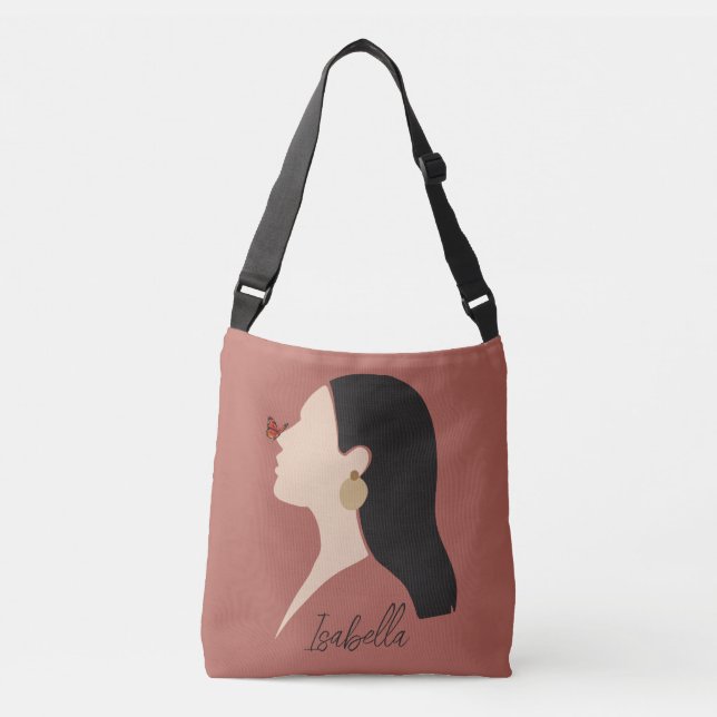 Boho Abstract Art Woman Illustration , Earthy Tone Crossbody Bag (Front)