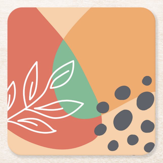 Boho abstract artwork square paper coaster (Front)