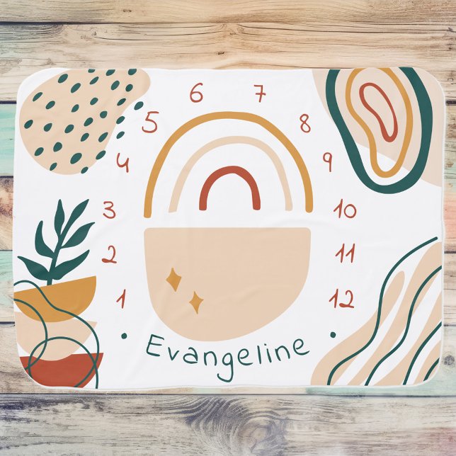 Boho Abstract Baby Small Monthly Milestone Baby Blanket (boho modern abstract shapes monthly milestone baby growth tracker blanket)