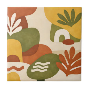 Boho Abstract Botanical Art Ceramic Tile