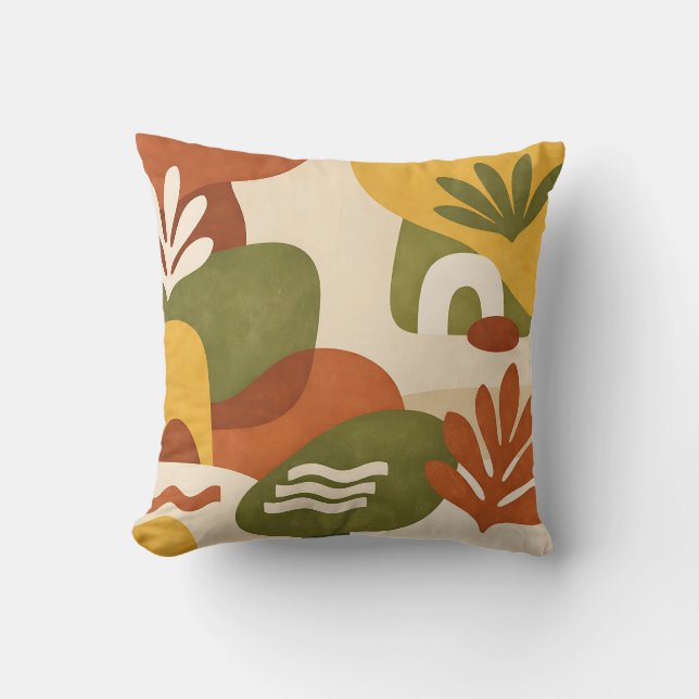 Boho Abstract Botanical Art Throw Pillow (Front)