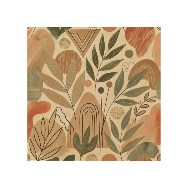 Boho Abstract Botanical Wooden Wall Art (Front)