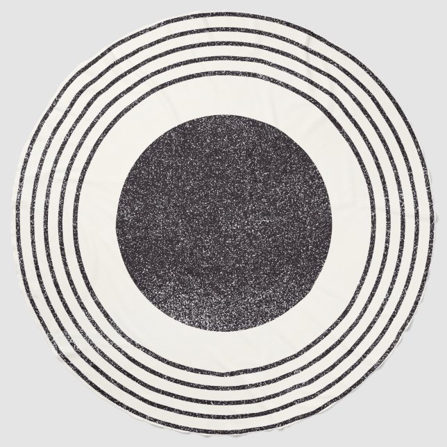 Boho Abstract Circles Composition Round Beach Towel (Front)