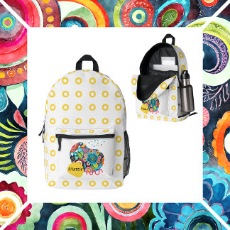 Boho abstract floral design printed backpack