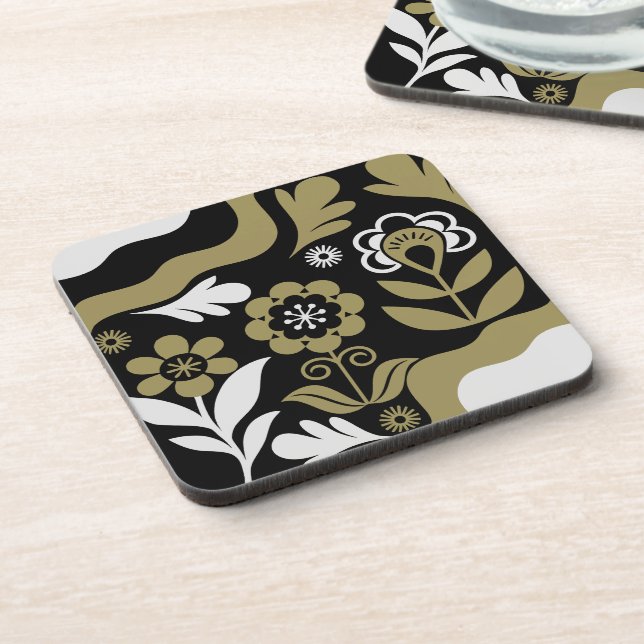 Boho Abstract Flower Art Beverage Coaster (Left Side)