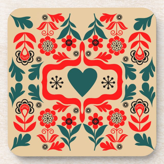 Boho Abstract Flower Art Beverage Coaster (Front)
