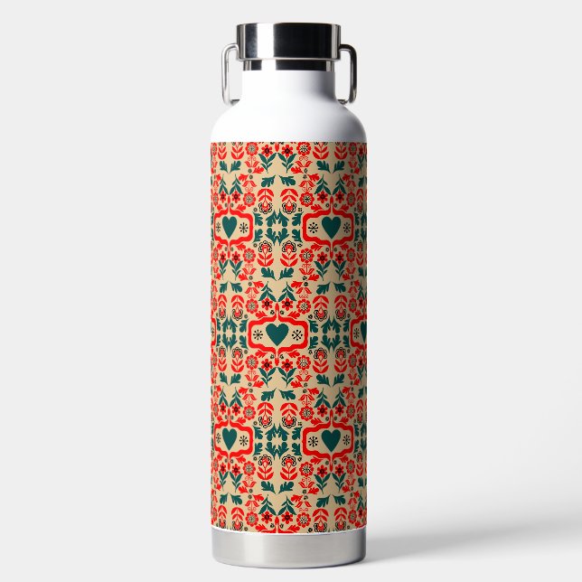 Boho Abstract Flower Art Water Bottle (Front)