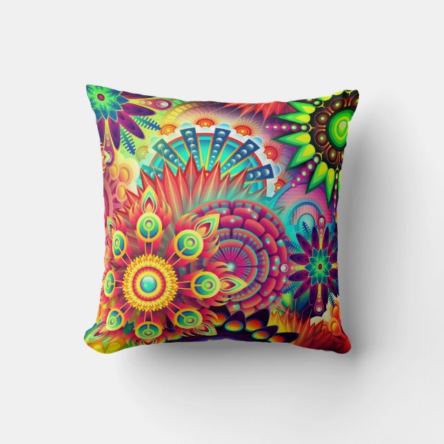 Boho abstract flower colorful throw pillow (Front)
