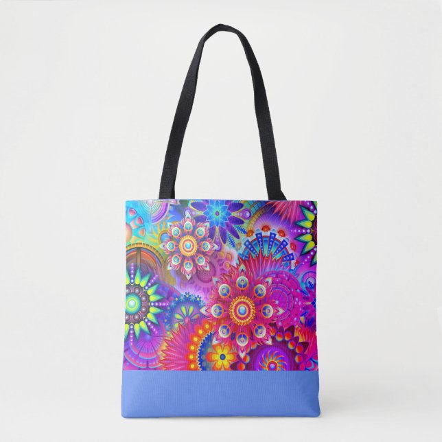 Boho Abstract flower design tote Bag (Front)