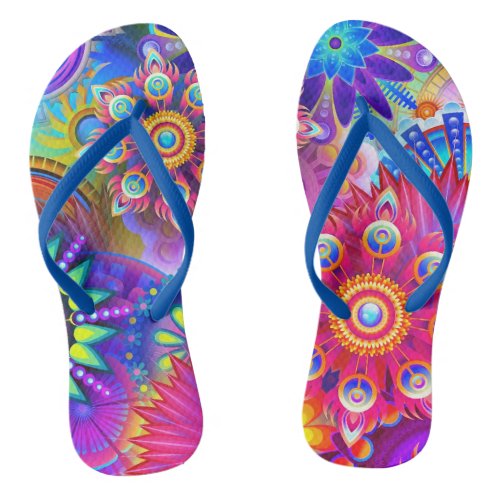 Boho abstract flower flip flops