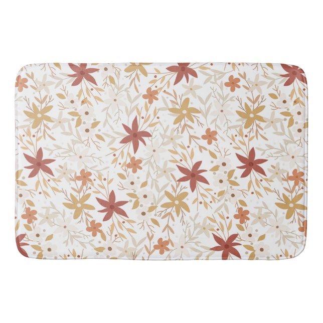 Boho abstract flowers harvest gold rust bone bath mat (Front)