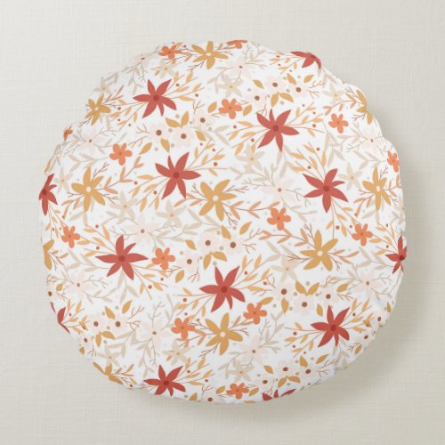 Boho abstract flowers harvest gold rust bone round pillow
