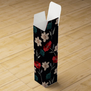 BOHO ABSTRACT FLOWERS ON BLACK WINE BOX