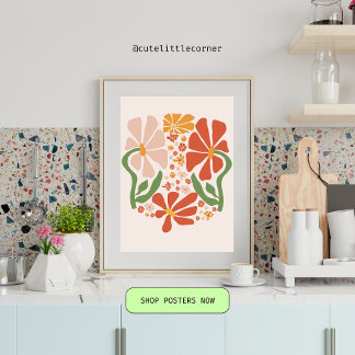 Boho Abstract Flowers Poster