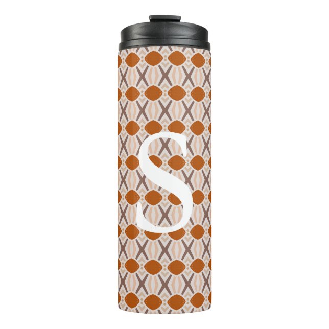 Boho Abstract Geometric Desert Terracotta Monogram Thermal Tumbler (Front)