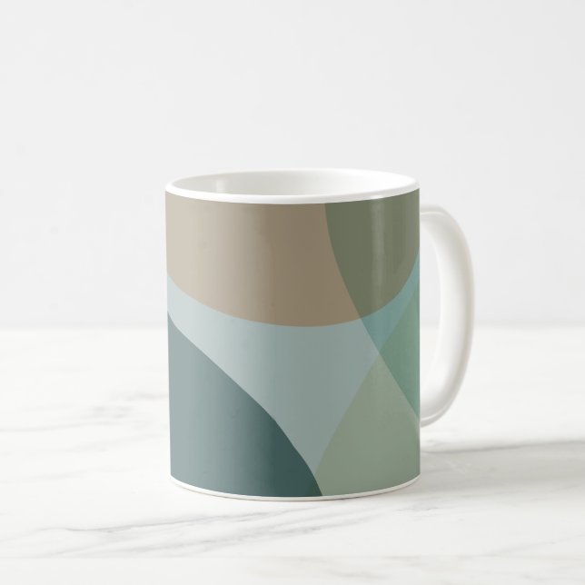 Boho Abstract Geometric Shapes Blue and Yellow Coffee Mug (Front Right)