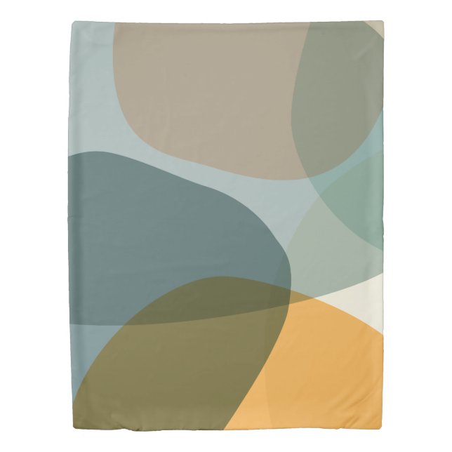 Boho Abstract Geometric Shapes Blue and Yellow Duvet Cover (Front)