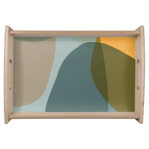 Boho Abstract Geometric Shapes Blue and Yellow Serving Tray