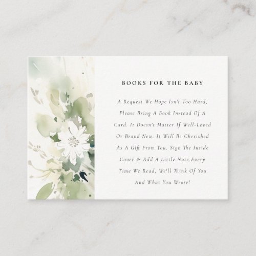 Boho Abstract Green Floral Books For Baby Shower Enclosure Card