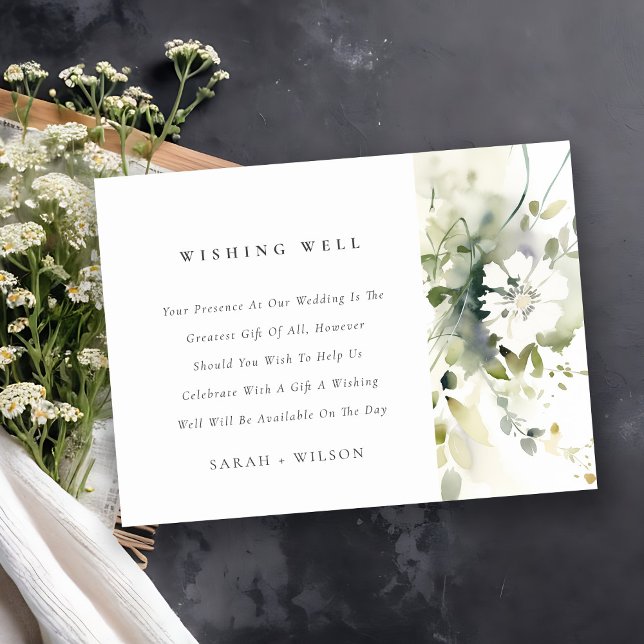 Boho Abstract Green Floral Wedding Wishing Well Enclosure Card (Creator Uploaded)
