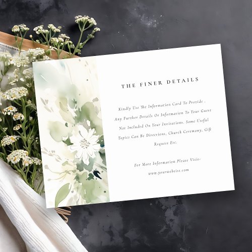 Boho Abstract Green White Floral Wedding Detail Enclosure Card