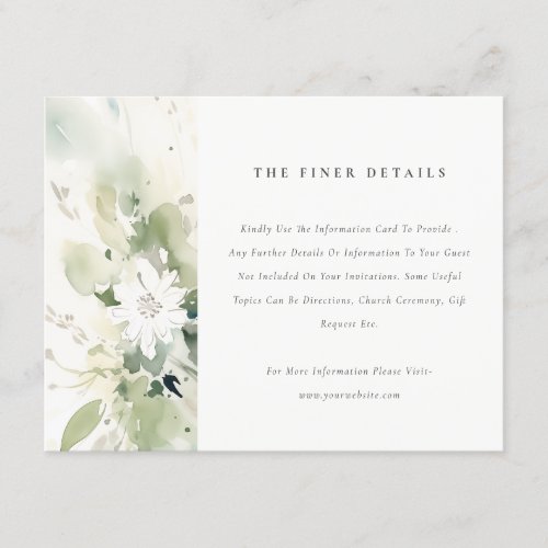 Boho Abstract Green White Floral Wedding Detail Enclosure Card