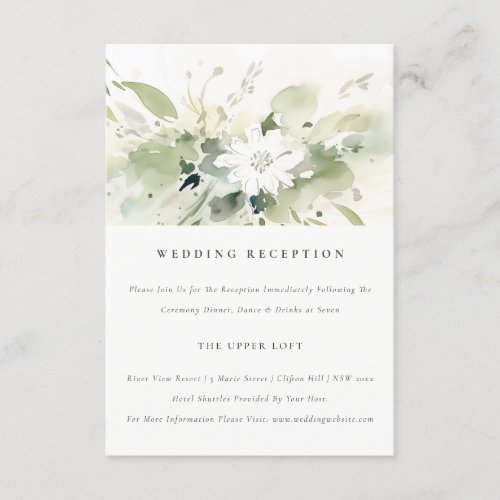 Boho Abstract Green White Floral Wedding Reception Enclosure Card