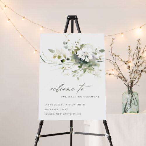 Boho Abstract Green White Floral Wedding Welcome Foam Board