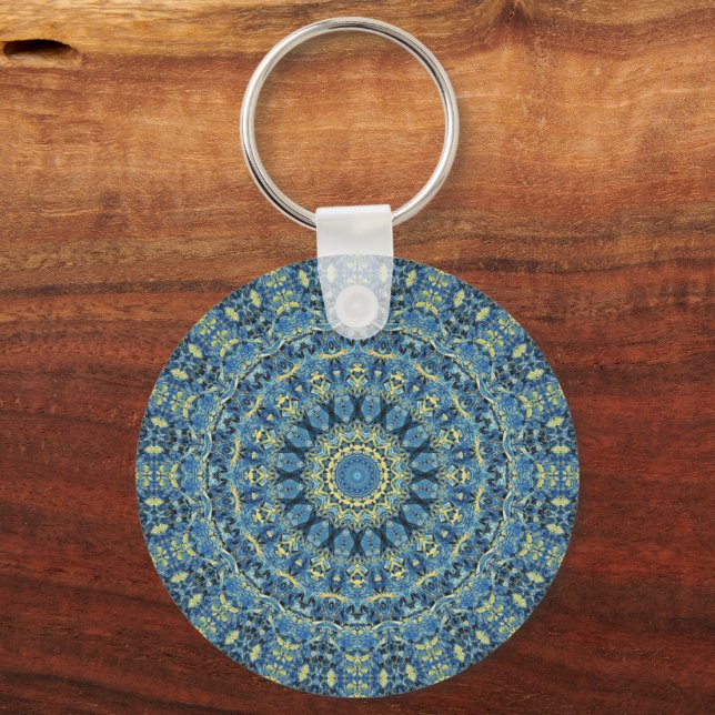 Boho Abstract Groovy Van Gogh Starry Night Mandala Keychain (Front)