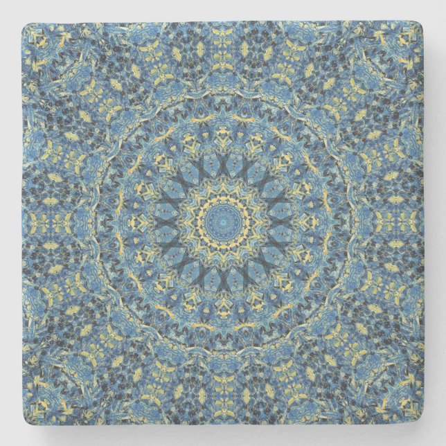 Boho Abstract Groovy Van Gogh Starry Night Mandala Stone Coaster (Front)