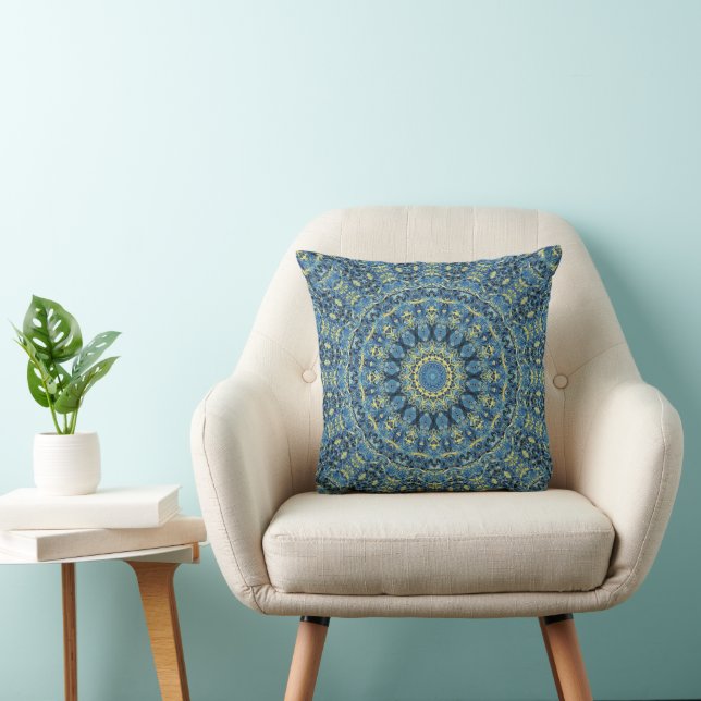 Boho Abstract Groovy Van Gogh Starry Night Mandala Throw Pillow (Chair)