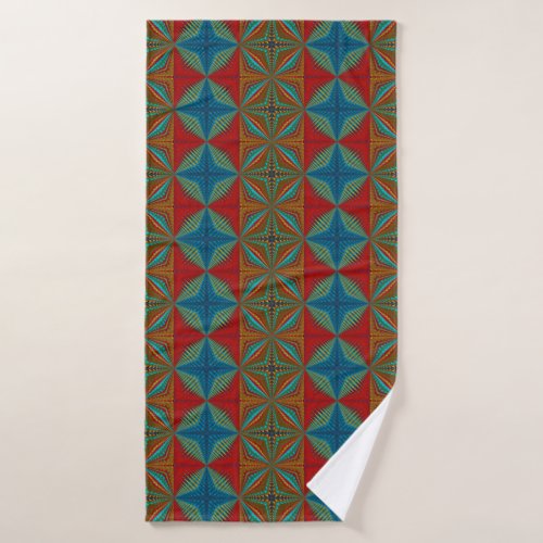   Boho Abstract Hippie Cool Red Blue Ethnic Trippy Bath Towel