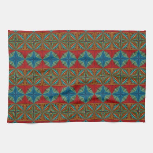   Boho Abstract Hippie Cool Red Blue Ethnic Trippy Kitchen Towel