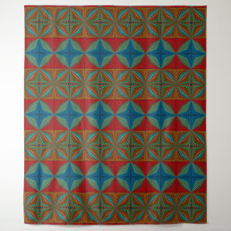   Boho Abstract Hippie Cool Red Blue Ethnic Trippy Tapestry