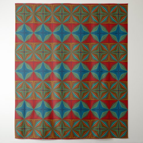  Boho Abstract Hippie Cool Red Blue Ethnic Trippy Tapestry
