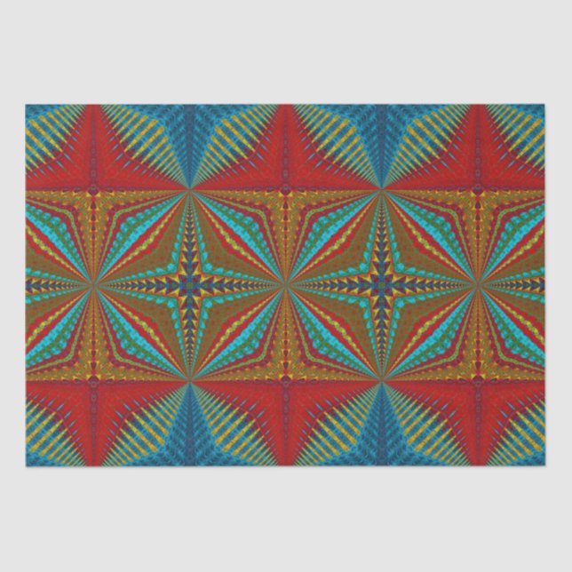   Boho Abstract Hippie Cool Red Blue Ethnic Trippy Tissue Paper (Front)