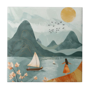 Boho Abstract Landscape (11) Ceramic Tile