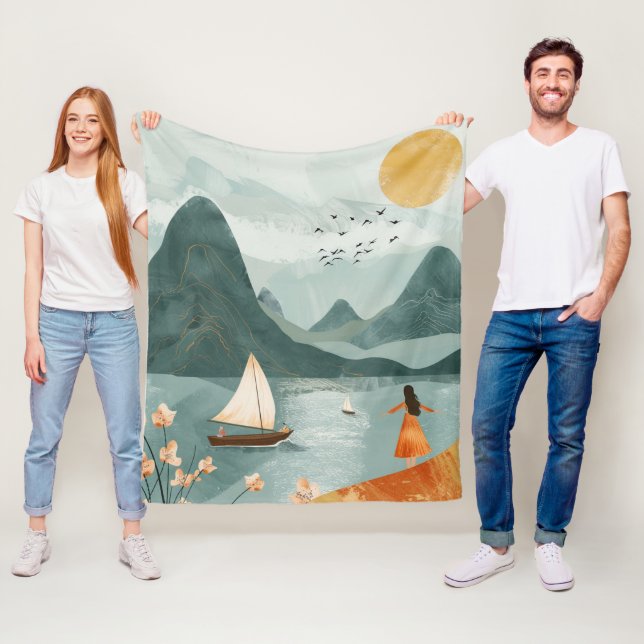 Boho Abstract Landscape (11) Fleece Blanket (In Situ)