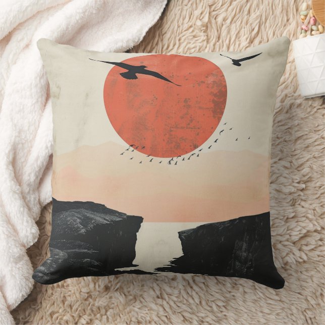 Boho Abstract Landscape (12) Throw Pillow (Blanket)