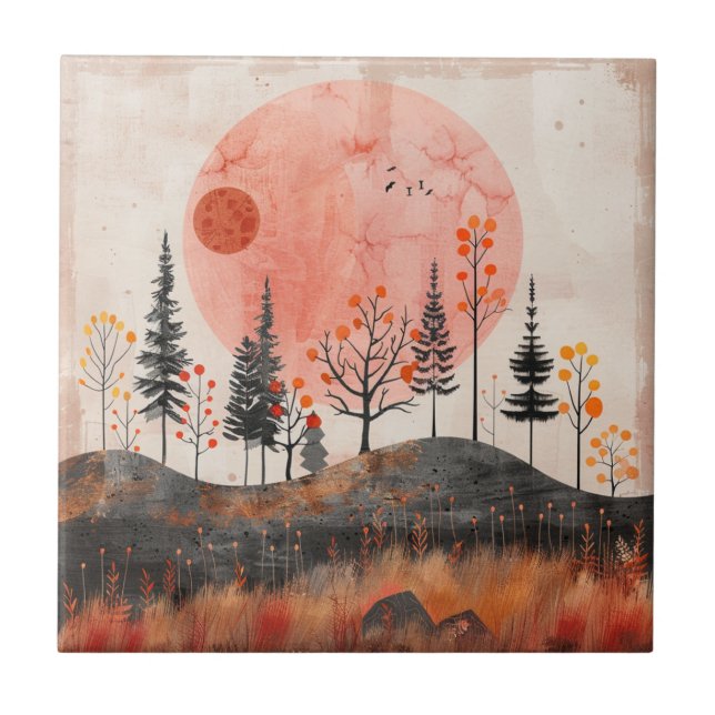 Boho Abstract Landscape (13) Ceramic Tile (Front)