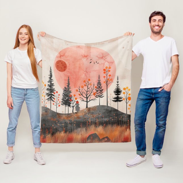 Boho Abstract Landscape (13) Fleece Blanket (In Situ)