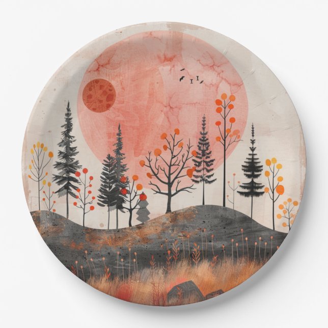 Boho Abstract Landscape (13) Paper Plates (Front)
