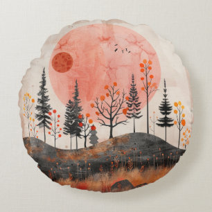 Boho Abstract Landscape (13) Round Pillow