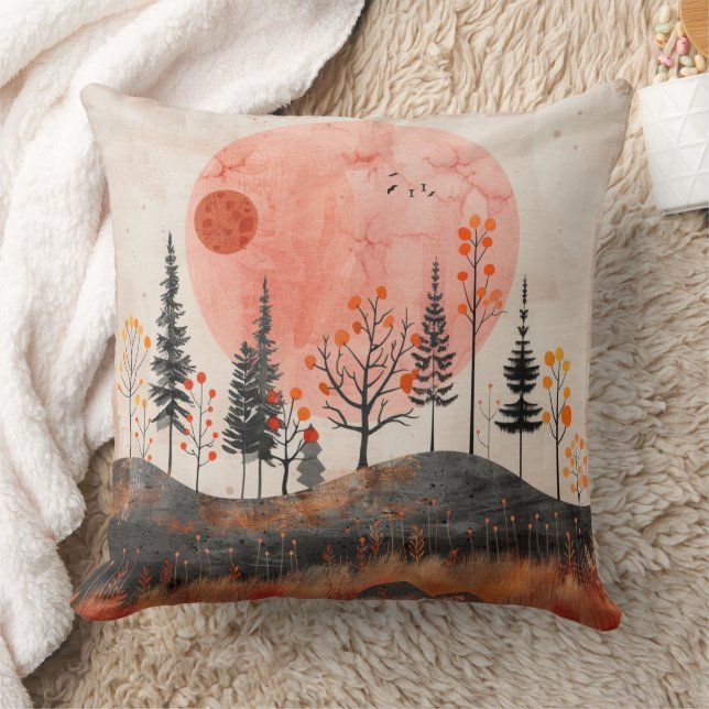 Boho Abstract Landscape (13) Throw Pillow (Blanket)