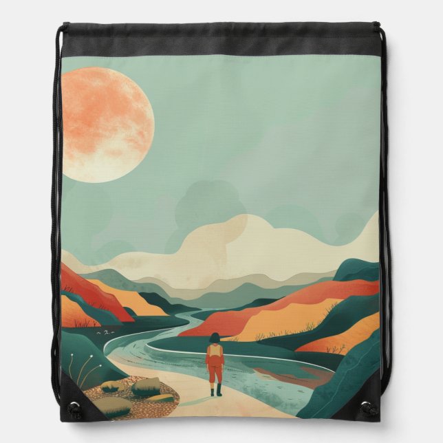 Boho Abstract Landscape (14) Drawstring Bag (Front)